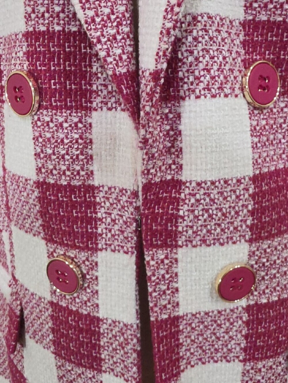 Liz Claiborne Pink & White Check Double-Breasted Tweed Blazer- Size 12 - Picture 3 of 11